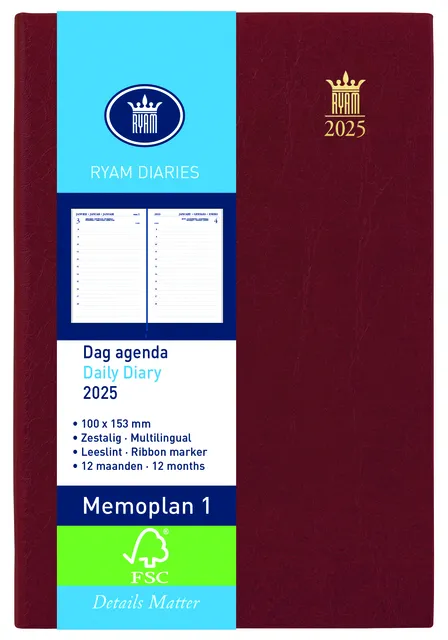 Agenda 2025 Ryam Memoplan 1 Mundior 1dag/1pagina bordeaux-1