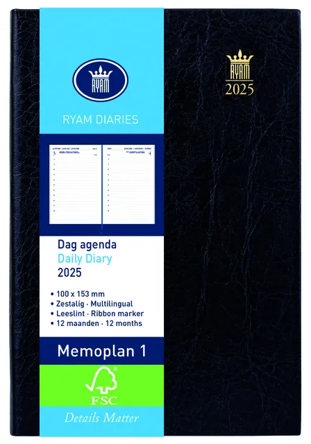 Agenda 2025 Ryam Memoplan 1 Mundior 1dag/1pagina zwart-1
