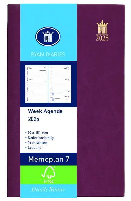 Agenda 2025 Ryam Memoplan 7 Mundior 7dagen/2pagina's bordeaux-1