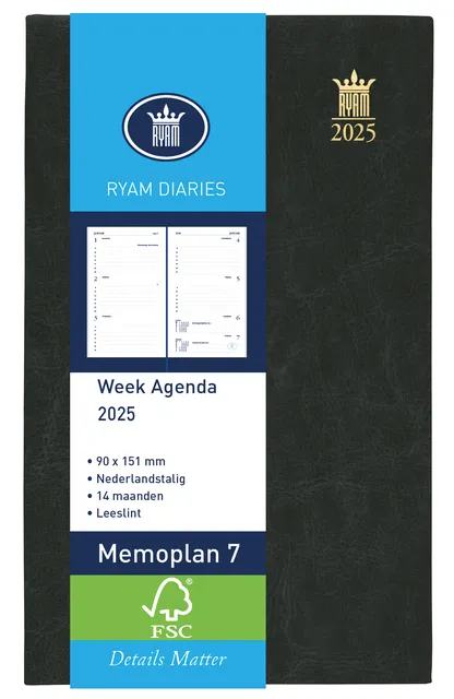 Agenda 2025 Ryam Memoplan 7 Mundior 7dagen/2pagina's zwart-1