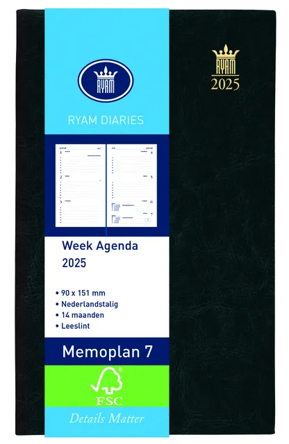 Agenda 2025 Ryam Memoplan 7 Suprema 7dagen/2pagina's zwart-1