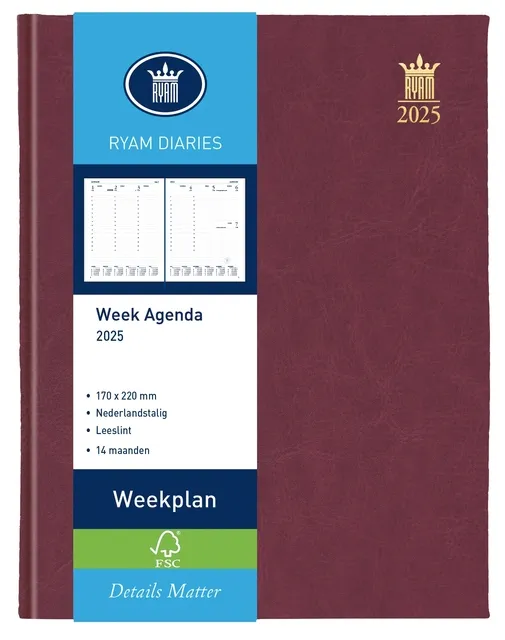Agenda 2025 Ryam Weekplan Mundior 7dagen/2pagina's bordeaux-1