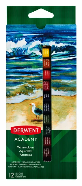 Aquarelverf Derwent Academy blister à 12 tubes à 12ml assorti-1