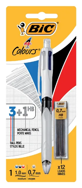 Balpen Bic 3kleuren met vulpotlood HB 0.7mm medium wit blister à 1 stuk-1
