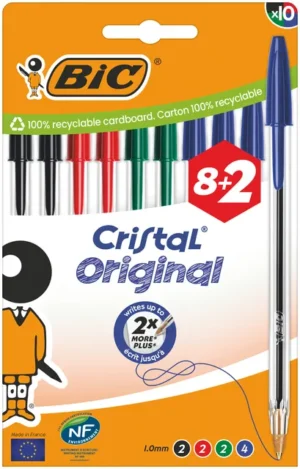 Balpen Bic Cristal medium assorti blister à 8+2 gratis-1