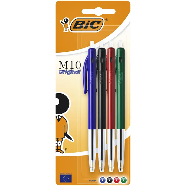Balpen Bic M10 medium assorti blister à 4 stuks-1