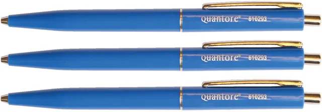 Balpen Quantore drukknop met metalen clip blauw medium-1