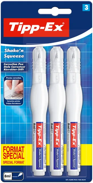 Correctiepen Tipp-ex Shake 'n Squeeze 8ml blister à 3 stuks-1