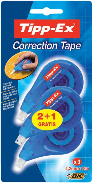 Correctieroller Tipp-ex zijwaarts 4.2mmx12m blister 2+1 gratis-1