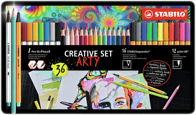 Creative set STABILO 87/3193 Arty assorti metalen etui à 36 stuks-1