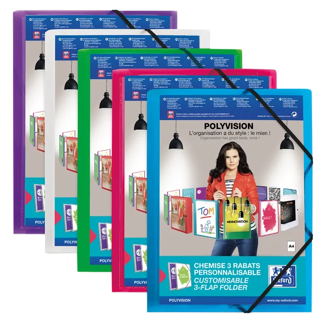 Elastomap Oxford Polyvision A4 met insteektas 3 kleppen PP assorti-1