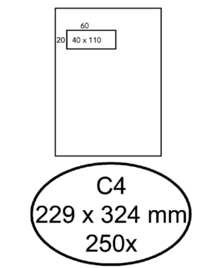 Envelop Hermes akte C4 229x324mm venster 4x11links 250 stuks-1