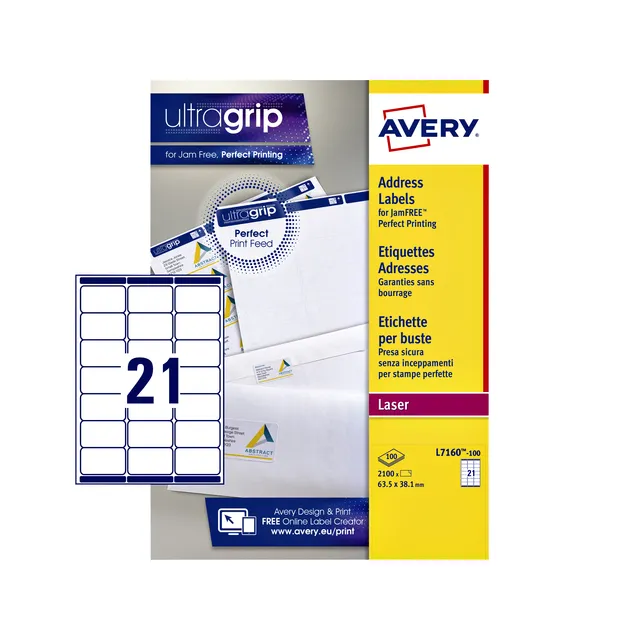 Etiket Avery L7160-100 63.5x38.1mm wit 2100stuks-1