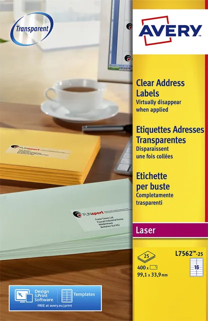 Etiket Avery L7562-25 99.1x33.9mm transparant 400stuks-1