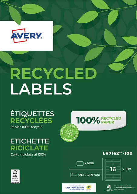 Etiket Avery LR7162-100 99.1x33.9mm recycled wit 1600stuks-1