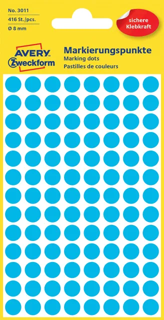 Etiket Avery Zweckform 3011 rond 8mm blauw 416stuks-1
