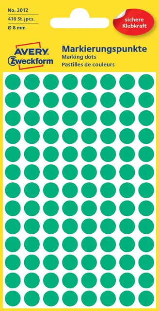 Etiket Avery Zweckform 3012 rond 8mm groen 416stuks-1