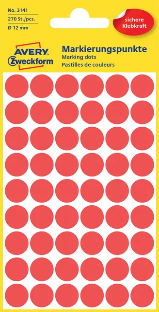 Etiket Avery Zweckform 3141 rond 12mm rood 270stuks-1