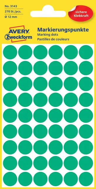 Etiket Avery Zweckform 3143 rond 12mm groen 270stuks-1