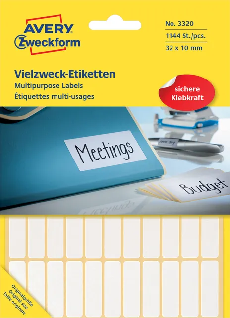 Etiket Avery Zweckform 3320 32x10mm wit 1144stuks-1