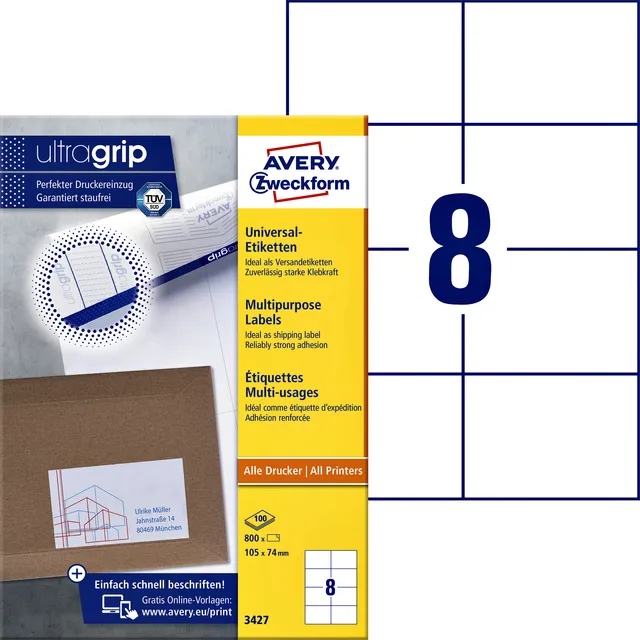 Etiket Avery Zweckform 3427 105x74mm wit 800stuks-1