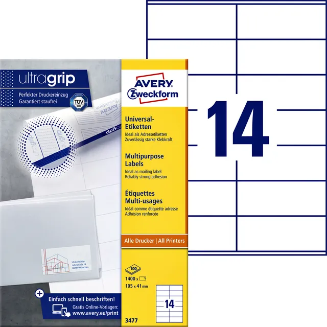Etiket Avery Zweckform 3477 105x41mm wit 1400stuks-1