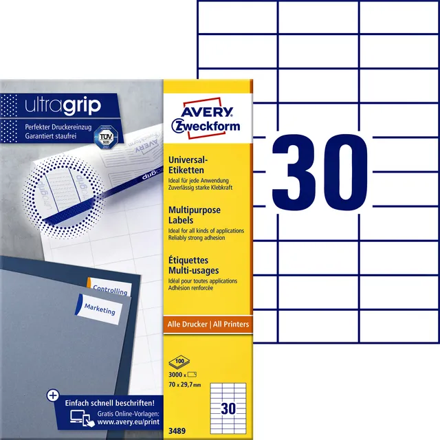 Etiket Avery Zweckform 3489 70x29.7mm wit 3000stuks-1