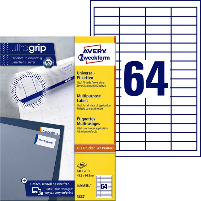 Etiket Avery Zweckform 3667 48.5x16.9mm wit 6400stuks-1