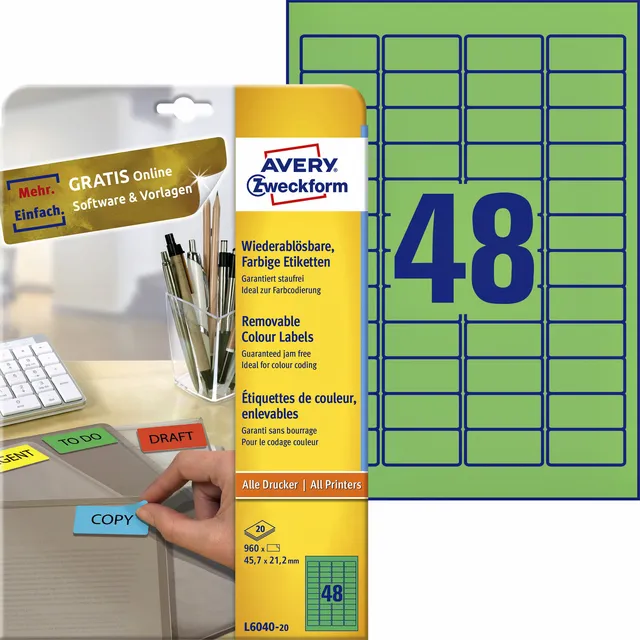 Etiket Avery Zweckform L6040-20 45.7x21.2mm groen 960stuks-1