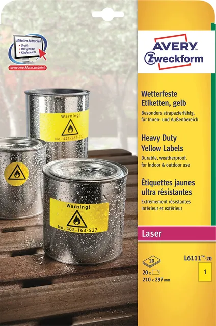 Etiket Avery Zweckform L6111-20 210x297mm geel 20stuks-1