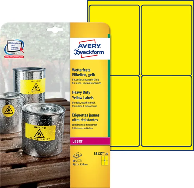 Etiket Avery Zweckform L6127-20 99.1x139mm geel 80stuks-1