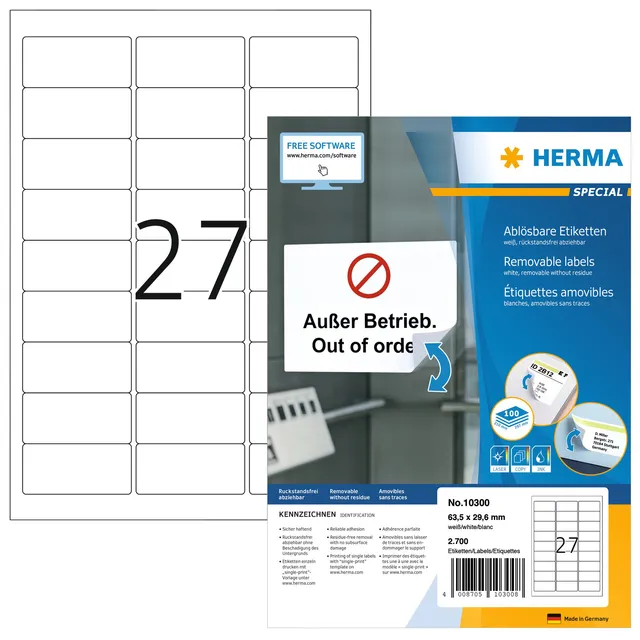 Etiket HERMA 10300 63.5x29.6mm verwijderbaar wit 2700 etiketten-1