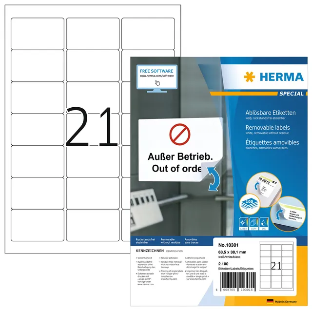 Etiket HERMA 10301 63.5x38.1mm verwijderbaar wit 2100 etiketten-1