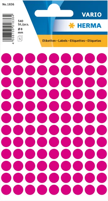 Etiket HERMA 1836 rond 8mm roze 540stuks-1
