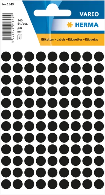 Etiket HERMA 1849 rond 8mm zwart 540stuks-1