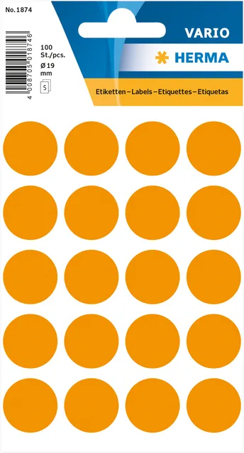 Etiket HERMA 1874 rond 19mm fluor oranje 100stuks-1