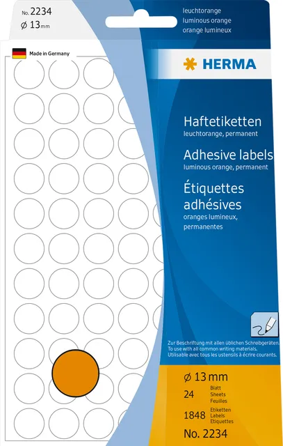 Etiket HERMA 2234 rond 13mm fluor oranje 1848stuks-1