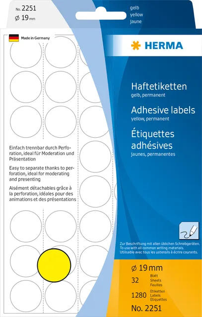 Etiket HERMA 2251 rond 19mm geel 1280stuks-1