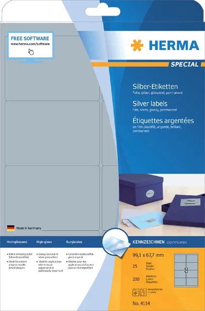 Etiket HERMA 4114 99.1X67.7mm zilver 200 etiketten-1