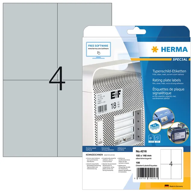 Etiket HERMA 4216 105x148mm weerbestendig zilver 100stuks-1