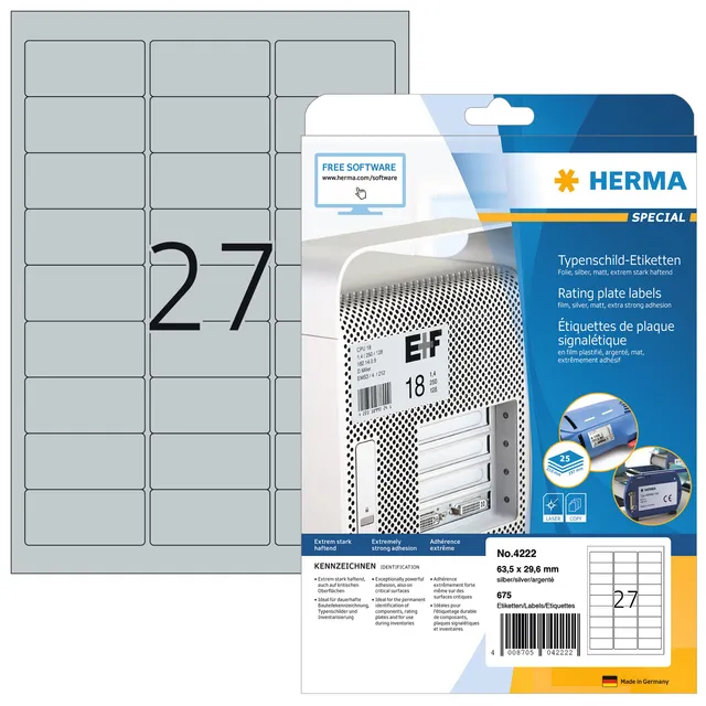 Etiket HERMA 4222 63.5x29.6mm weerbestendig zilver 675stuks-1