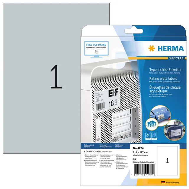 Etiket HERMA 4224 210x297mm weerbestendig zilver 25stuks-1