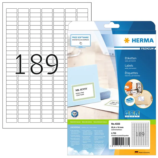 Etiket HERMA 4333 25.4x10mm A4 4725 etiketten-1