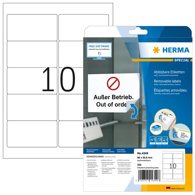 Etiket HERMA 4349 A4 96x50.8mm verwijderbaar wit 250 etiketten-1