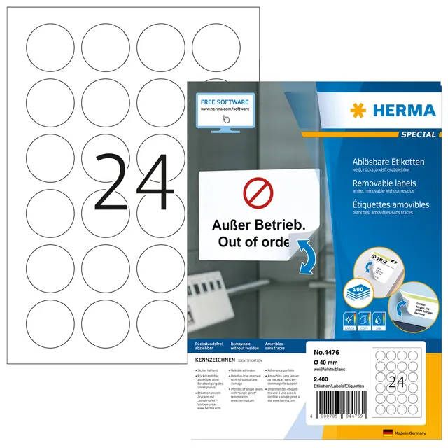 Etiket HERMA 4476 40mm verwijderbaar wit 2400 etiketten-1