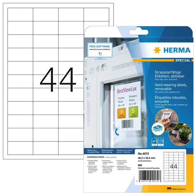 Etiket HERMA 4572 48.3x25.4mm folie wit 880 etiketten-1
