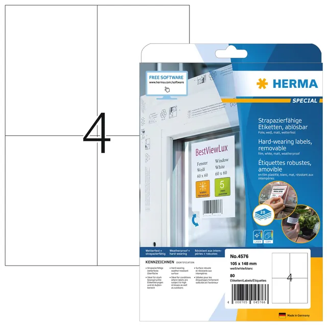 Etiket HERMA 4576 105x148mm folie wit 80 etiketten-1