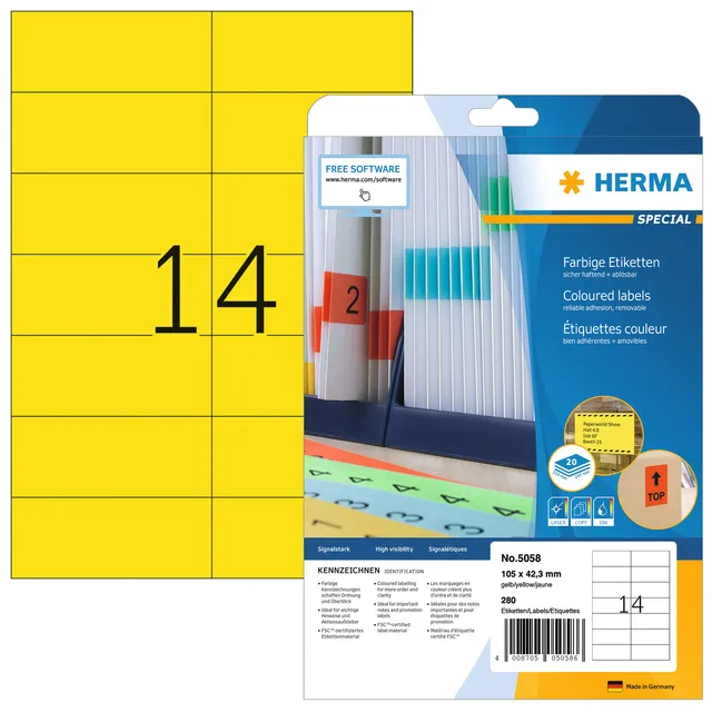 Etiket HERMA 5058 105x42.3mm verwijderbaar geel 280stuks-1