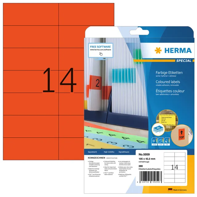 Etiket HERMA 5059 105x42.3mm verwijderbaar rood 280stuks-1