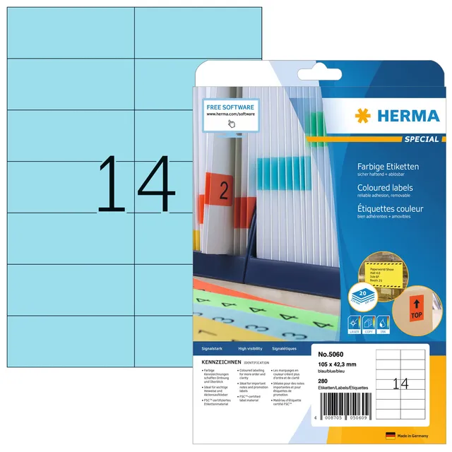 Etiket HERMA 5060 105x42.3mm verwijderbaar blauw 280stuks-1